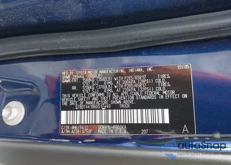 2006 Toyota Tundra Sr5 V8 z USA, uszkodzony, nr VIN 5TBDT44186S517449